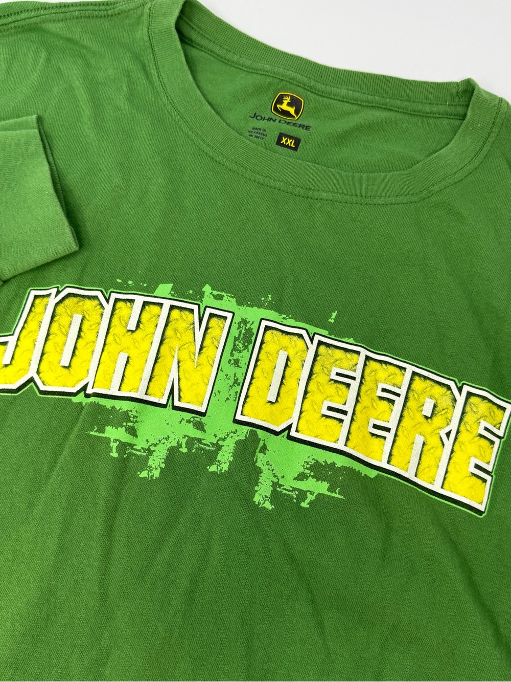 JOHN DEERE Brand Men's Long Sleeve Green T-Shirt Size XXL Logo Farming F6